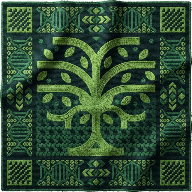 Authenticity — official Saudi National Day 96 emblem: the authenticity motif woven in traditional sadu textile pattern